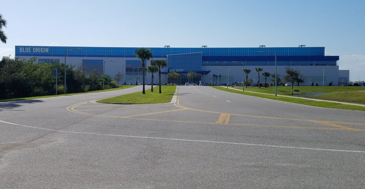 Blue Origin Orbital Launch System OLS manufacturing building Merritt Island Florida February 2019 View from east