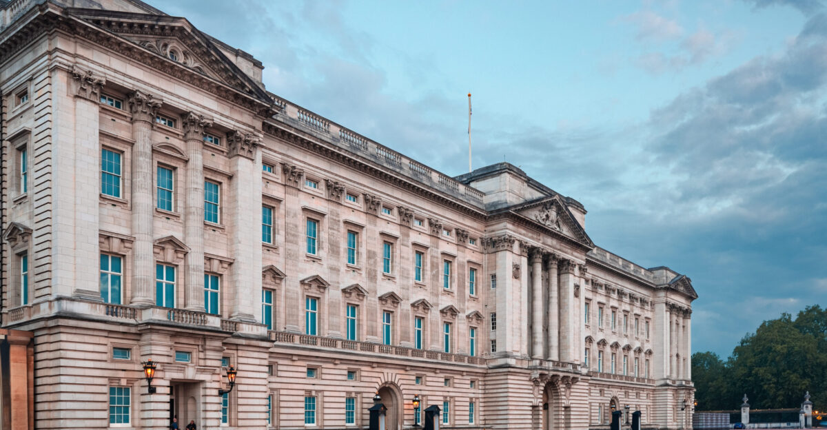 Buckingham Palace seen from the southeast in early morning light