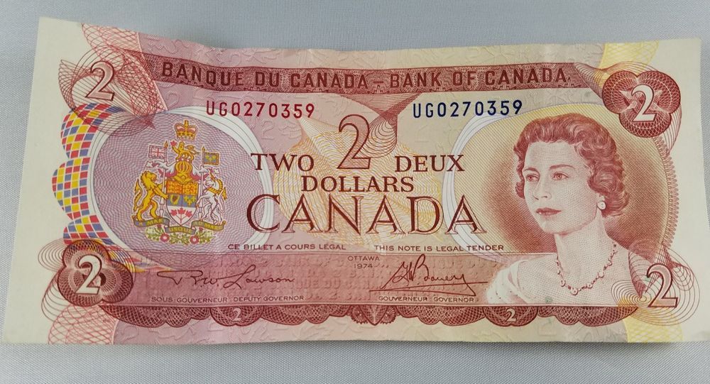 Vintage Collectible 1974 Canada Two Dollar Bill Canadian Currency Excellent by Rick Ison