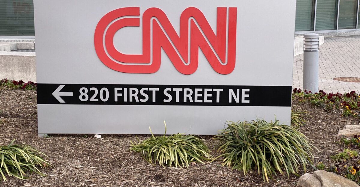 The sign for CNN television network at 820 First St NW in Washington DC