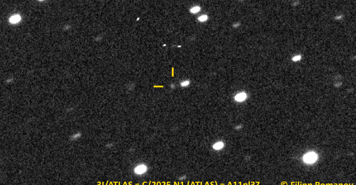 On July 2 2025 I confirmed new interstellar comet A11pl3Z remotely using iTelescope Net T72 0 51-m f 6 8 reflector CCD at Rio Hurtado Valley Chile MPC code X07 This image stacked from 5x20 sec photos with Luminance filter for 2025-07-02 315637 UT I measured the magnitude 17 5 G My astrometric data is published in the MPEC 2025-N12 3I ATLAS C 2025 N1 ATLAS of the Minor Planet Center and my observations are described in the Central Bureau Electronic Telegram No 5578 Other version of my image With best regards Filipp Romanov