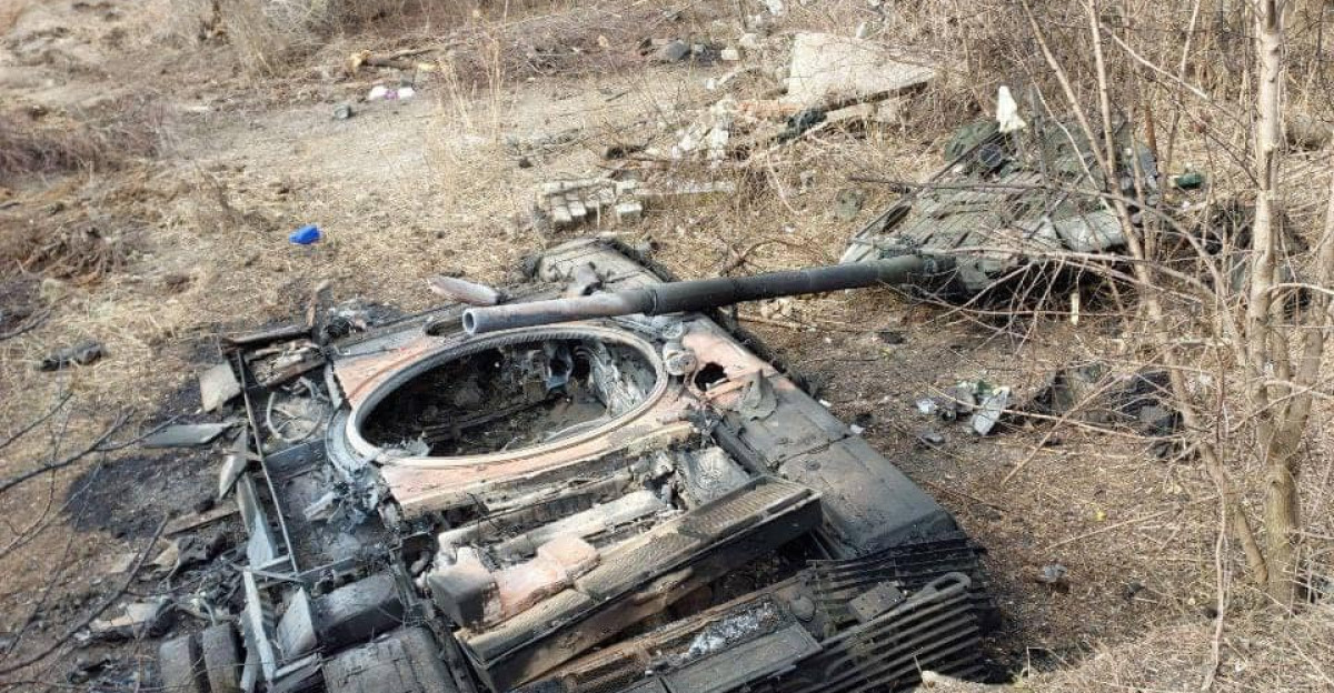 Russian T-72 tank destroyed by Ukrainian Ground Forces in Mariupol during the 2022 Russian invasion of Ukraine