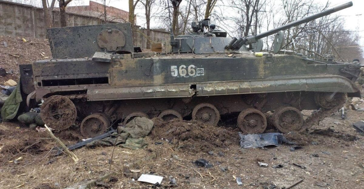 Destruction of Russian w BMP-3 IFV by Ukrainian troops in Mariupol per Ministry of Internal Affairs of Ukraine