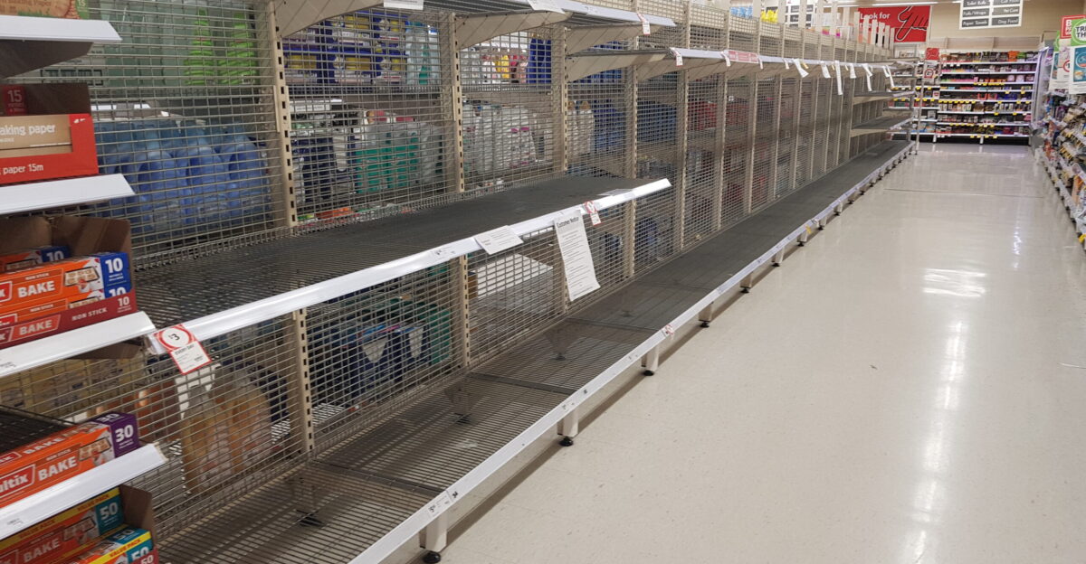 Empty supermarket shelves in Australian supermarket during 2019-20 coronavirus pandemic in Australia
