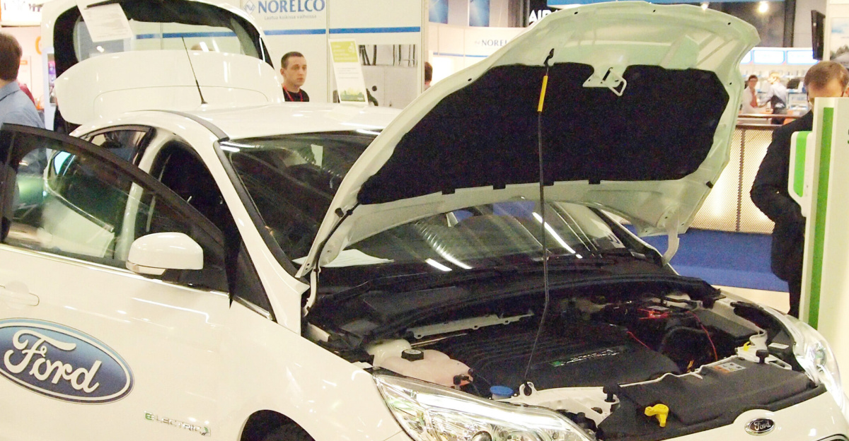 Electric car by Ford. The car was in view during "Electricity Telecommunications Light and Audio Visual 2014" exhibition.