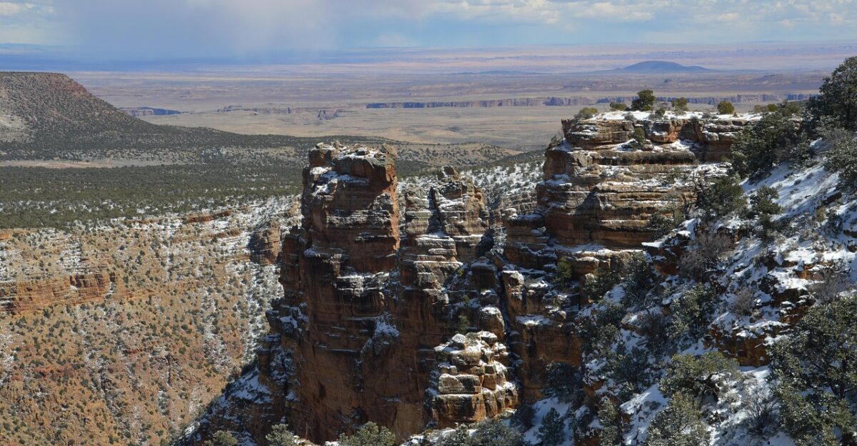 snow canyon grand canyon landscape nature mountains clouds travel forest