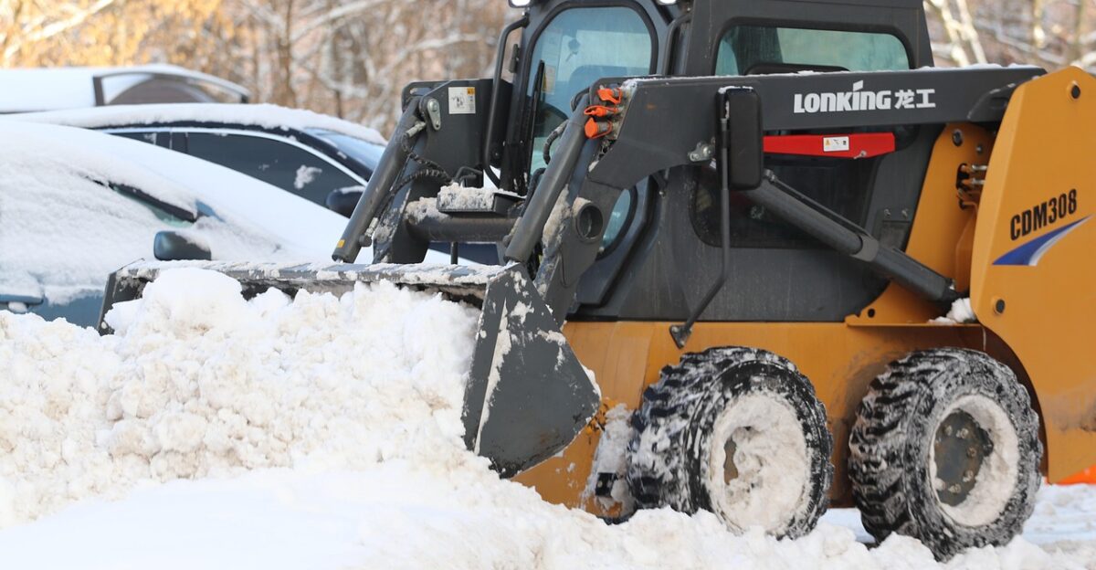 tractor snow removal nature snow skid steer loader cleaning yard winter