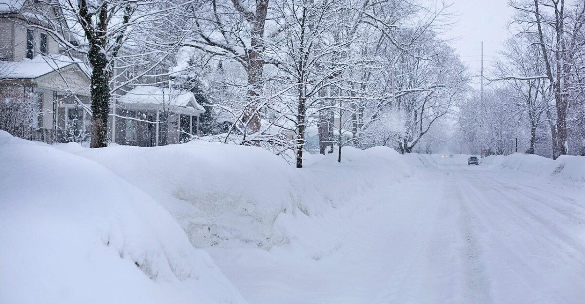 snowy street deep snow winter michigan nature icy freeze cold snow blue street