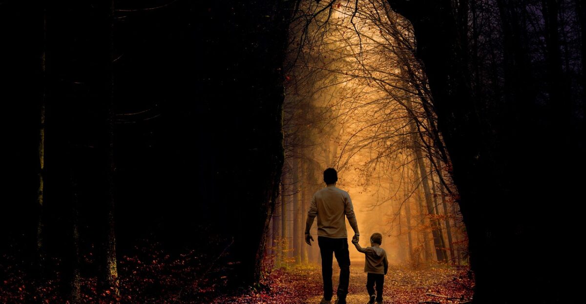 father son walking child boy family parent kid dad childhood holding hands dusk twilight forest nature trees father father father father walking child boy family family family family family dad