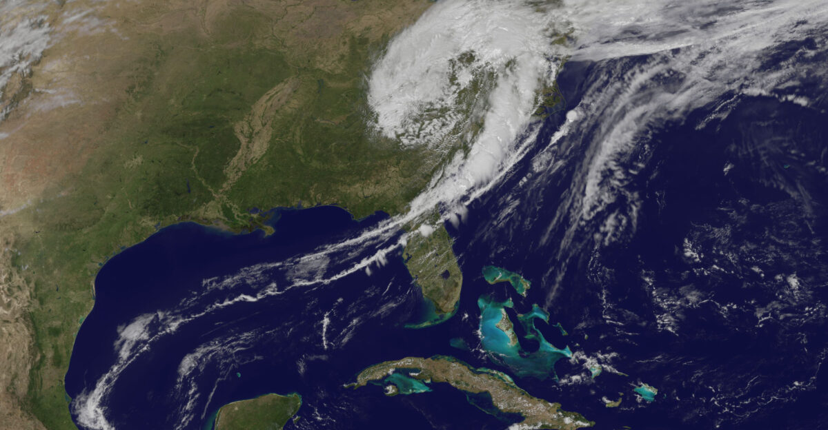 NASA image captured April 12 2011 at 1731 UTC 1 31 p m EDT A giant swirl of clouds that form an apostrophe-like shape over the eastern U S was spotted in visible imagery from the Geostationary Operational Environmental Satellite GOES-13 on April 12 2011 at 1731 UTC 1 31 p m EDT The GOES-13 satellite monitors weather over the eastern continental U S and Atlantic Ocean while GOES-11 monitors the western U S and the Eastern Pacific Ocean GOES-13 captured this image of the clouds associated with a strong upper level low pressure area that is moving though the Tennessee River Valley and bringing moderate to heavy rainfall as it moves eastward The low is forecast by the National Weather Service to bring unsettled conditions to the Mid-Atlantic and then to New England late Tuesday and Wednesday as it tracks northeast Severe thunderstorms are possible today in extreme eastern Virginia and North Carolina as the cold front associated with the low pushes through that region Meanwhile rainfall from the low stretches from Massachusetts south to Florida today It seems that New Englanders are having a tough time getting warm spring weather and this low won t help as it moves north The low pressure area may even bring some light to moderate snowfall on the northern fringe of the storm The GOES series of satellites keep an eye on the weather happening over the continental U S and eastern Pacific and Atlantic Oceans NASA s GOES Project located at NASA s Goddard Space Flight Center in Greenbelt Md procures and manages the development and launch of the GOES series of satellites for NOAA and creates images and animations The GOES satellites are operated by NOAA Rob Gutro NASA s Goddard Space Flight Center Credit NOAA NASA GOES Project NASA Goddard Space Flight Center enables NASA s mission through four scientific endeavors Earth Science Heliophysics Solar System Exploration and Astrophysics Goddard plays a leading role in NASA s accomplishments by contributing compelling scientific knowledge to advance the Agency s mission Follow us on Twitter Join us on Facebook