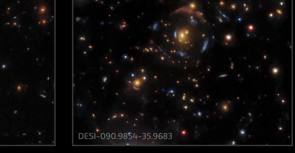 Examples of gravitational lenses found in the DESI Legacy Survey data.