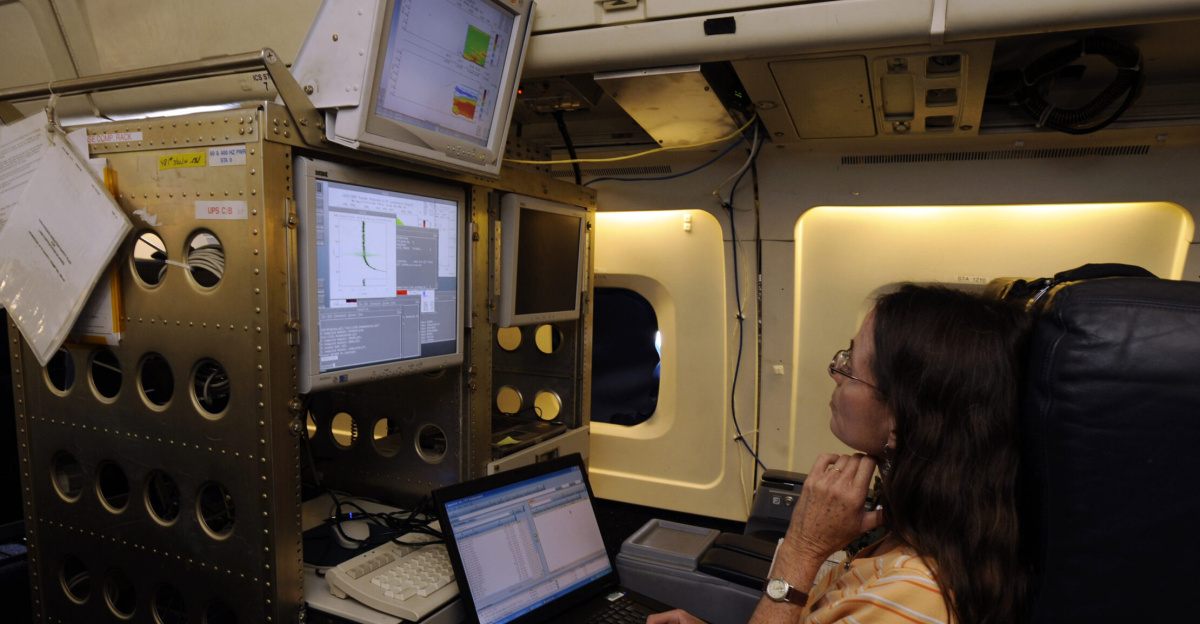 Susan Kool, a researcher from the Langley Research Center, works on monitoring the Lidar Atmospheric Sensing Experiment LASE aboard the NASA DC-8 aircraft, Monday, Aug. 16, 2010, at Fort Lauderdale Hollywood International Airport in Fort Lauderdale, Fla. LASE probes the atmosphere using lasers and is part of the Genesis and Rapid Intensification Processes GRIP experiment is a NASA Earth science field experiment in 2010 that is being conducted to better understand how tropical storms form and develop into major hurricanes. Photo Credit: NASA/Paul E. Alers
NASA Identifier: 201008160003HQ