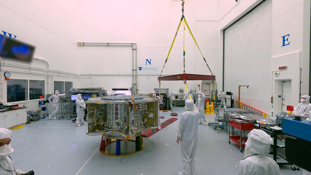 The Interstellar Mapping and Acceleration Probe is placed on a mass properties machine for spin and balance testing at the Johns Hopkins Applied Physics Laboratory in Laurel Maryland Credit NASA Johns Hopkins APL Princeton Jim Harris