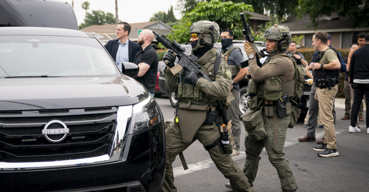 Department of Homeland Security (DHS) Secretary Kristi Noem participates in U.S. Immigration and Customs Enforcement (ICE) Enforcement and Removal Operations (ERO) in Los Angeles, California, June 12, 2025. (DHS photo by Tia Dufour)