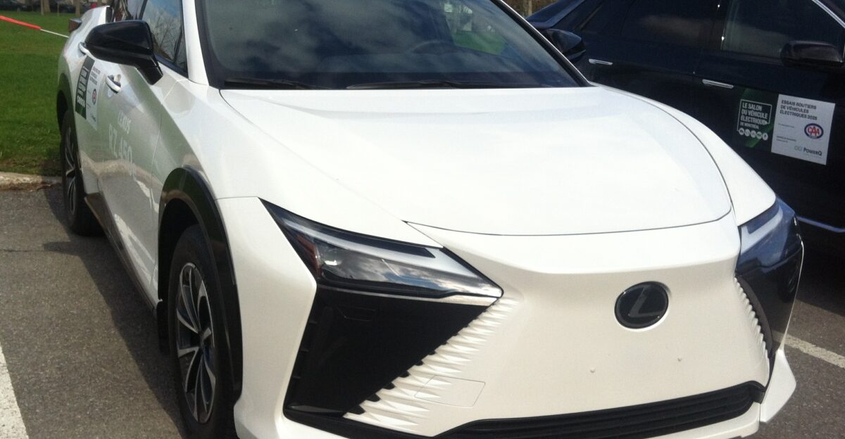 Lexus RZ 450e photographed in Montr al Qu bec Canada at the exterior of the 2025 Montr al Electric Vehicles Hybrids Show