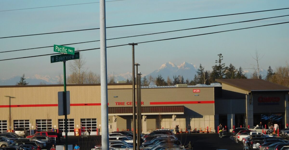 Mountains of Canada behind Bellingham s new Costco Store on Bakerview Road