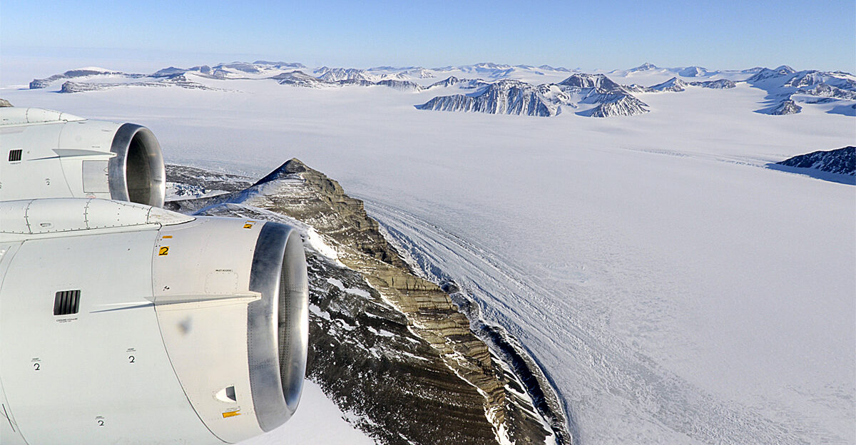 The DC-8 flew over Alexander Island on Mon Oct 24 2011 Alexander Island is one of the largest islands off Antarctica The George VI ice shelf connects the island to the Antarctic Peninsula until the 1940s explorers thought it was part of the mainland Credit Michael Studinger NASA