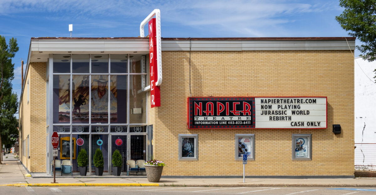 Napier Theatre Drumheller Alberta 2025-07-13 fittingly for the dinosaur capital of the world they are screening Jurassic World Rebirth