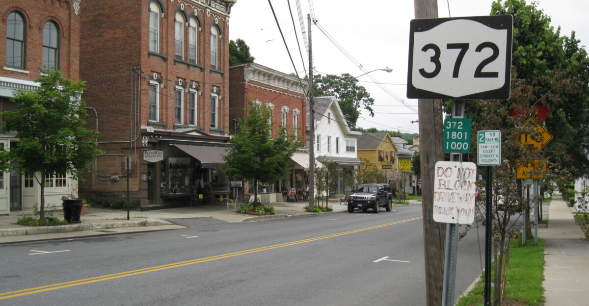 A view of New York State Route 372 heading eastbound in the village of Greewnich NY