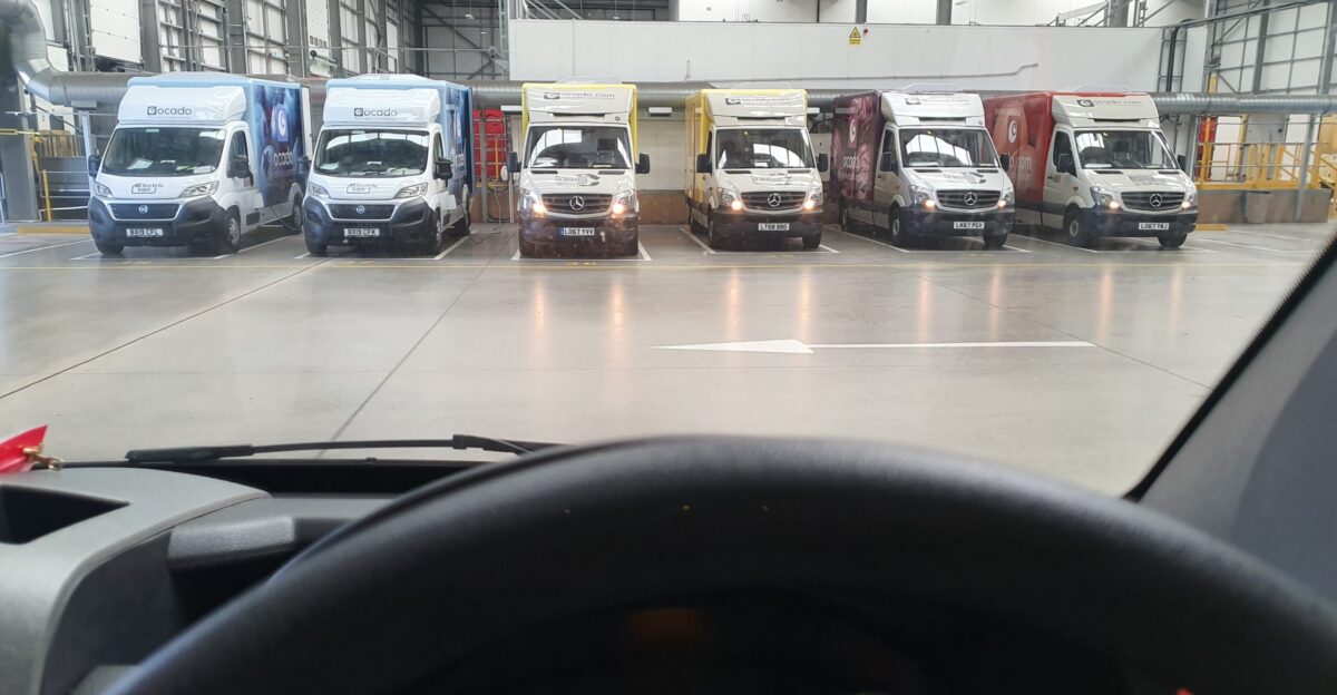 Ocado vans parked in London Depot