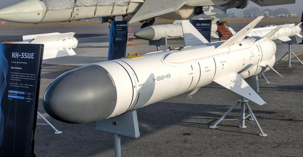 Close-up of KH-35UE missile displayed at Aero India 2025 in Bengaluru India