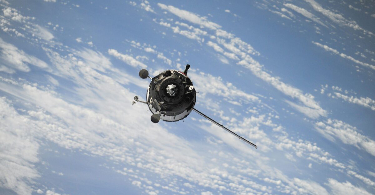 satellite flying on space