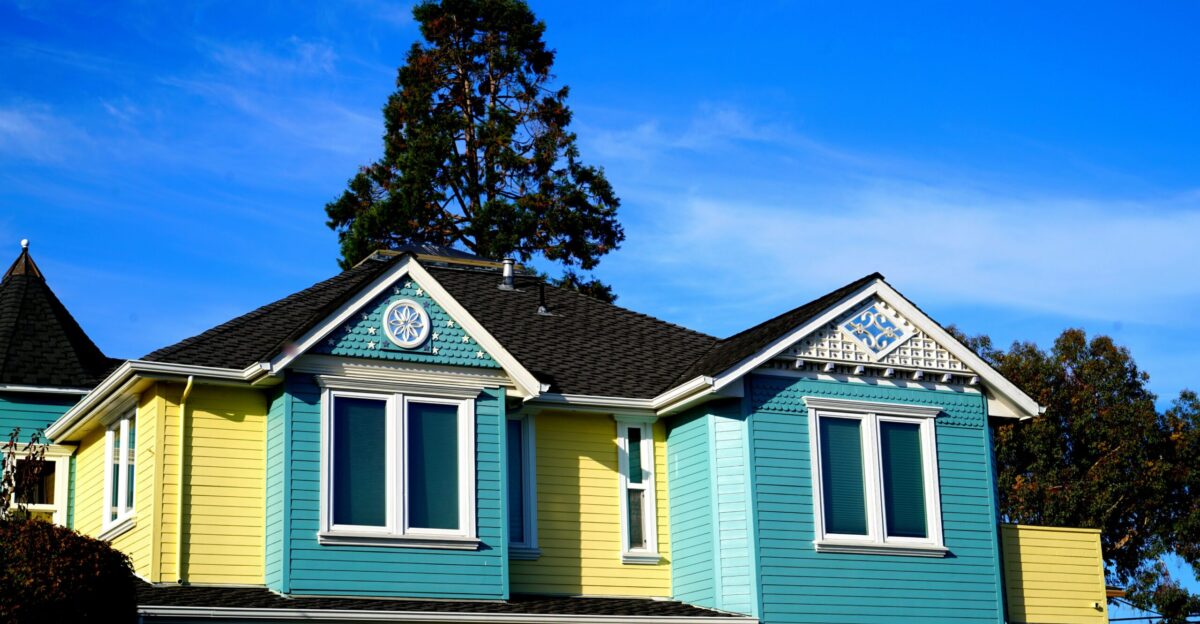 blue and yellow house