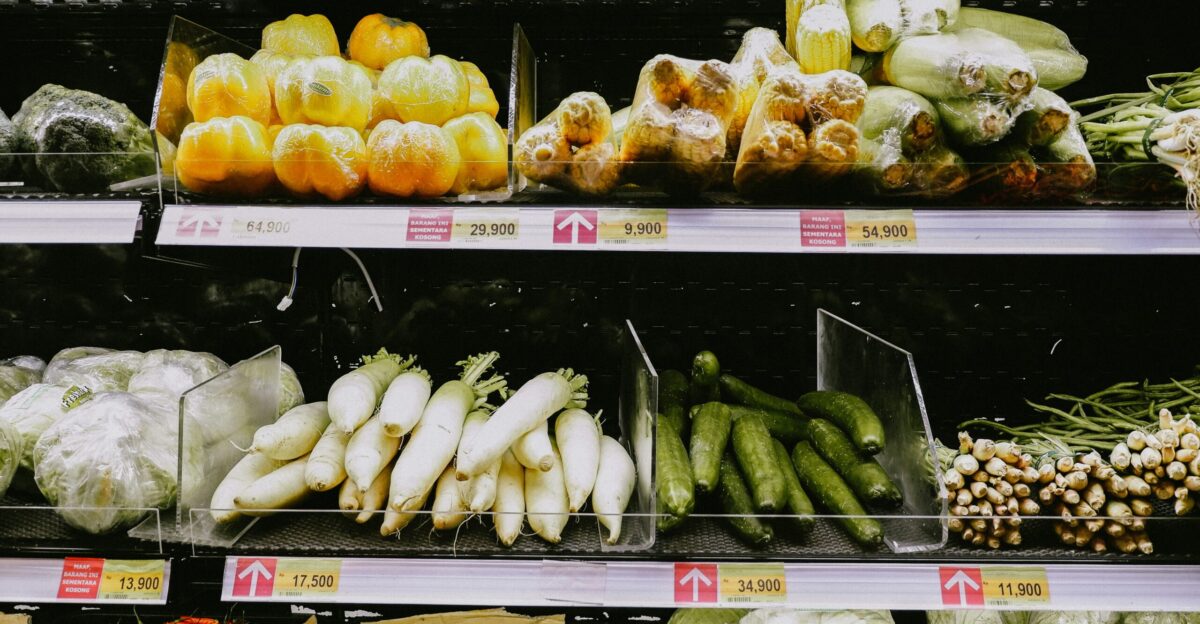 yellow and green vegetables on white shelf