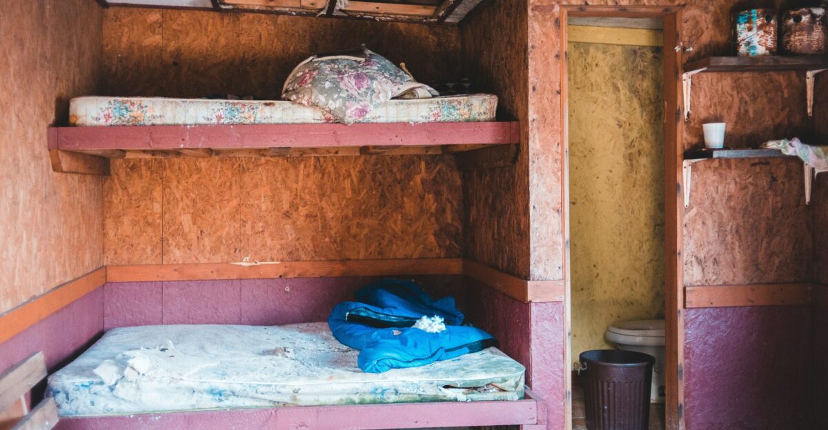 a room with bunk beds and other items in it