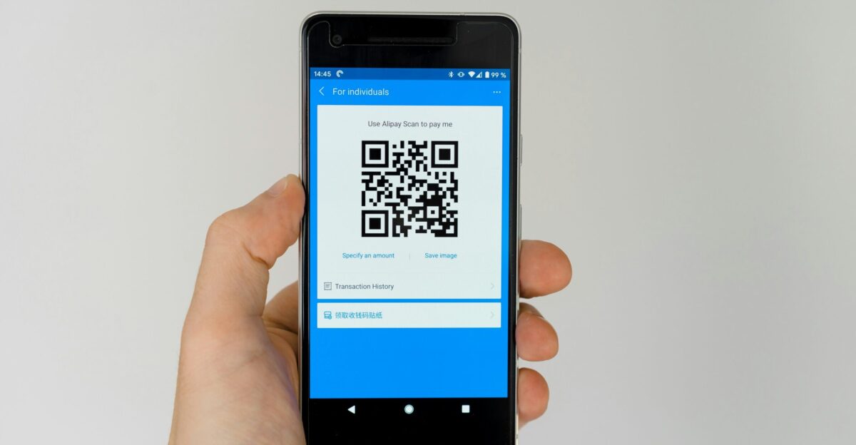 black android smartphone displaying qr code