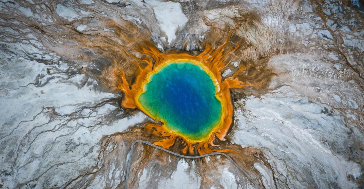 blue and yellow water on white and brown surface
