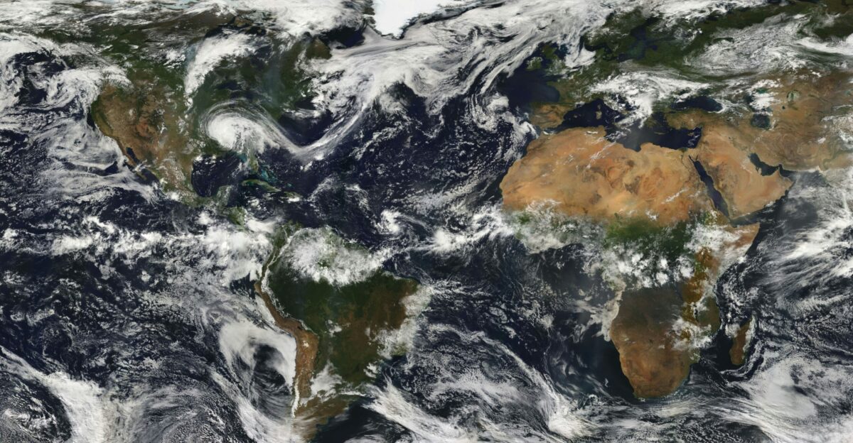 The continents and oceans with clouds