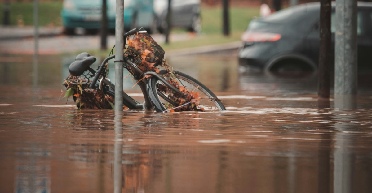 a street sign that has been flooded with water