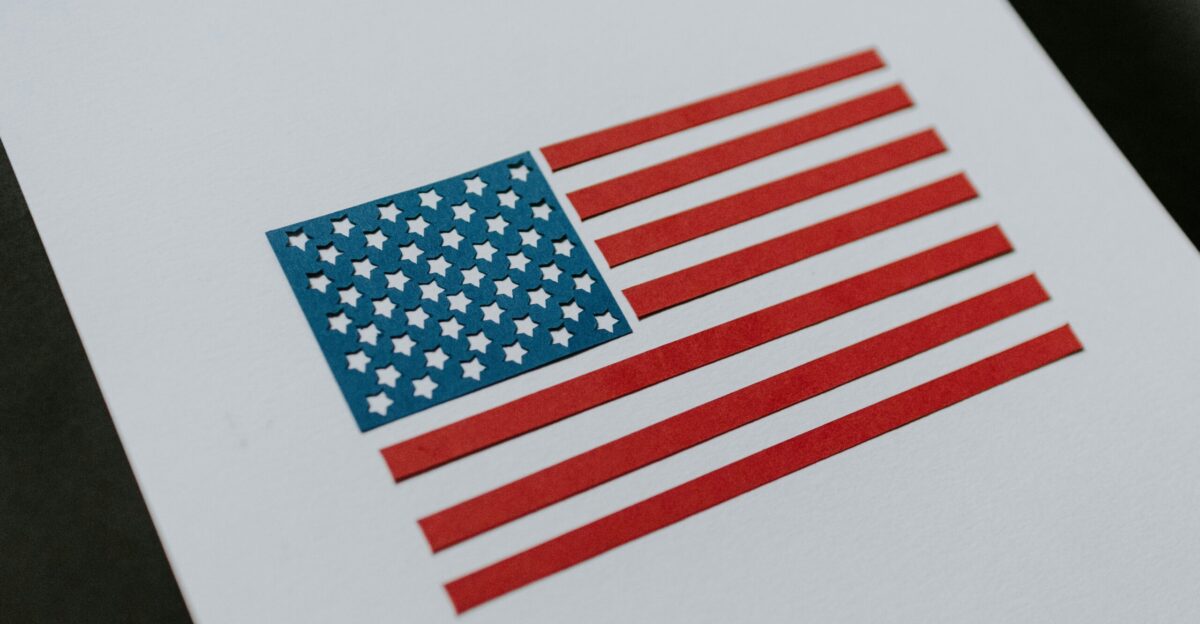 a piece of paper with an american flag on it