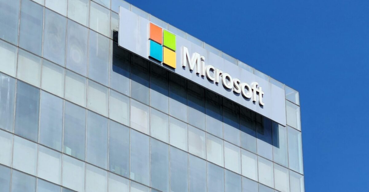 a building with a microsoft sign on the side of it