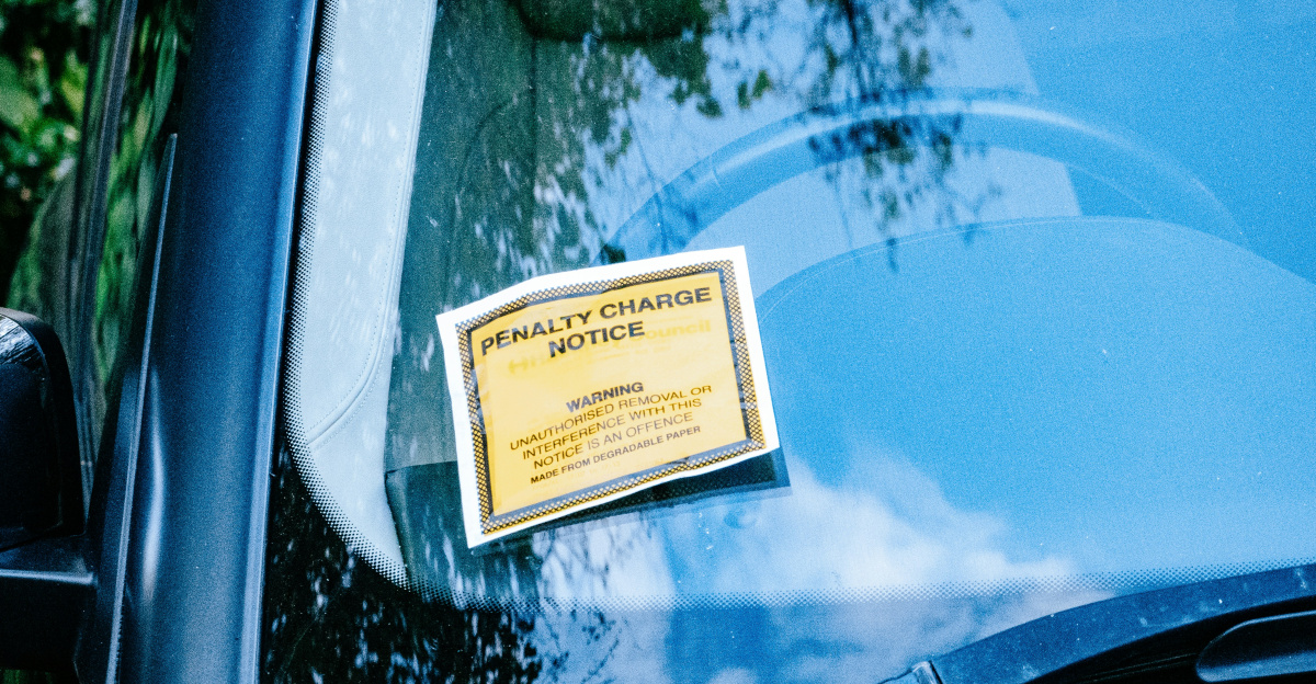 a car with a yellow sign attached to it's side window