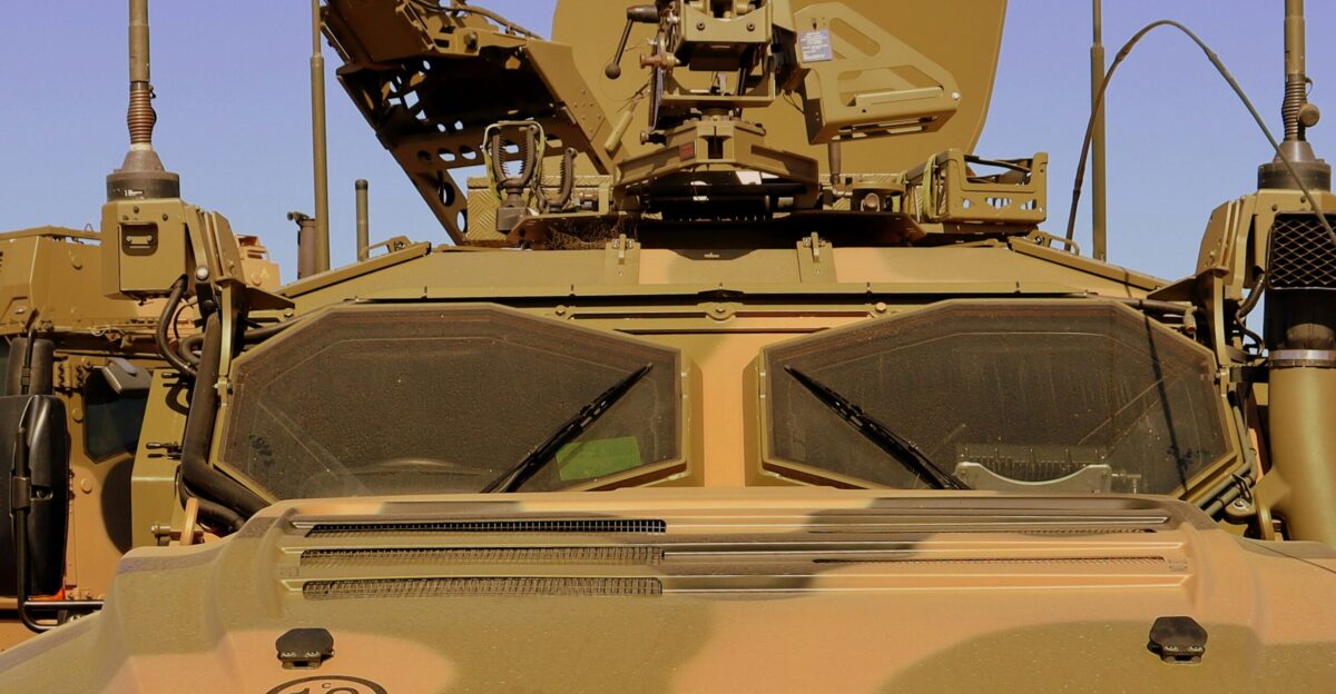 a close up of the front of a military vehicle