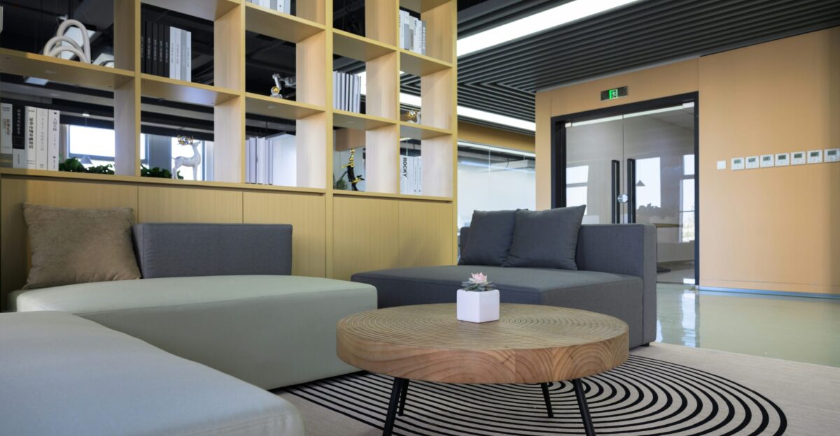 a living room with a couch and a coffee table