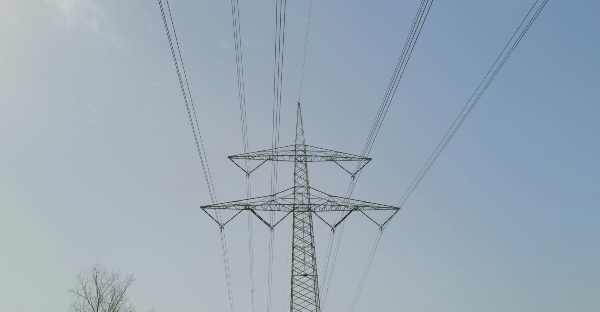 a power line with a blue sky in the background