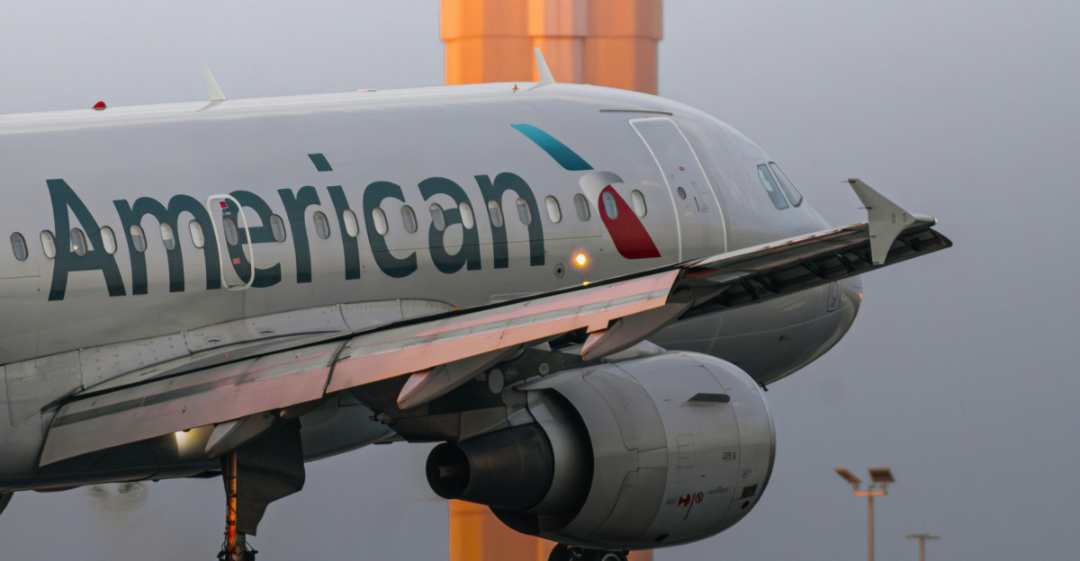 an american airlines jet taking off from an airport