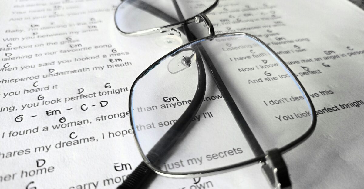 A pair of glasses sitting on top of a piece of paper