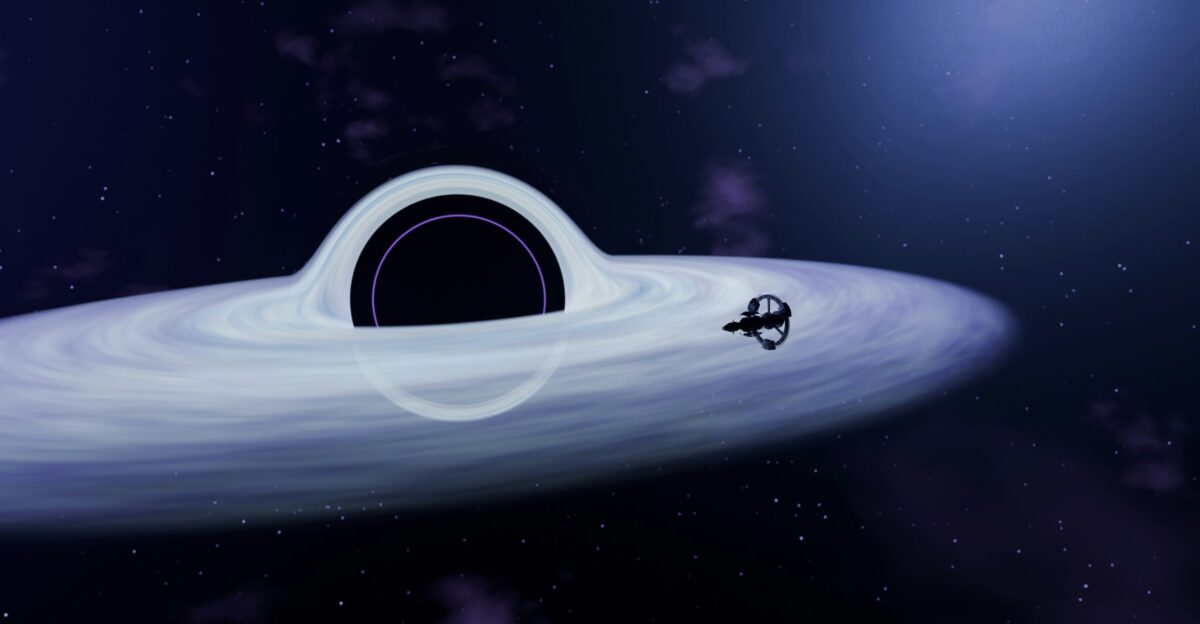 A black and white picture of an object in space