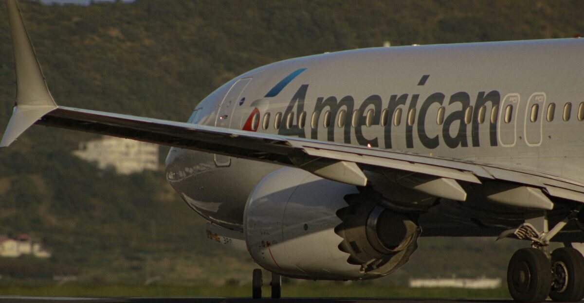 An american airlines plane is on the runway