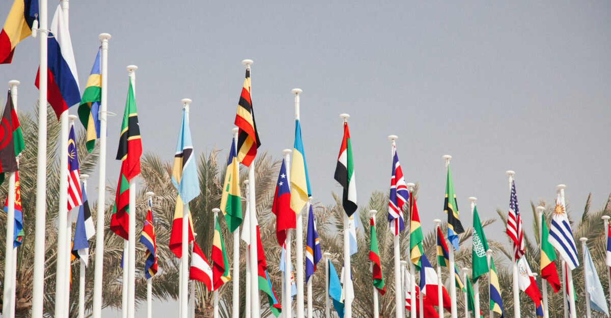 Many flags are waving in the wind