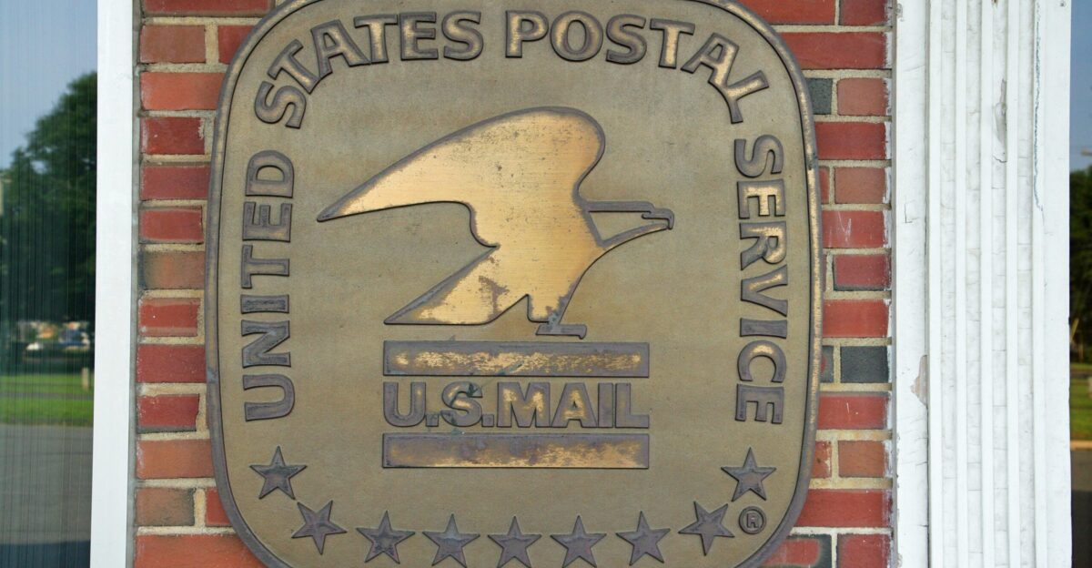 The united states postal service symbol is displayed