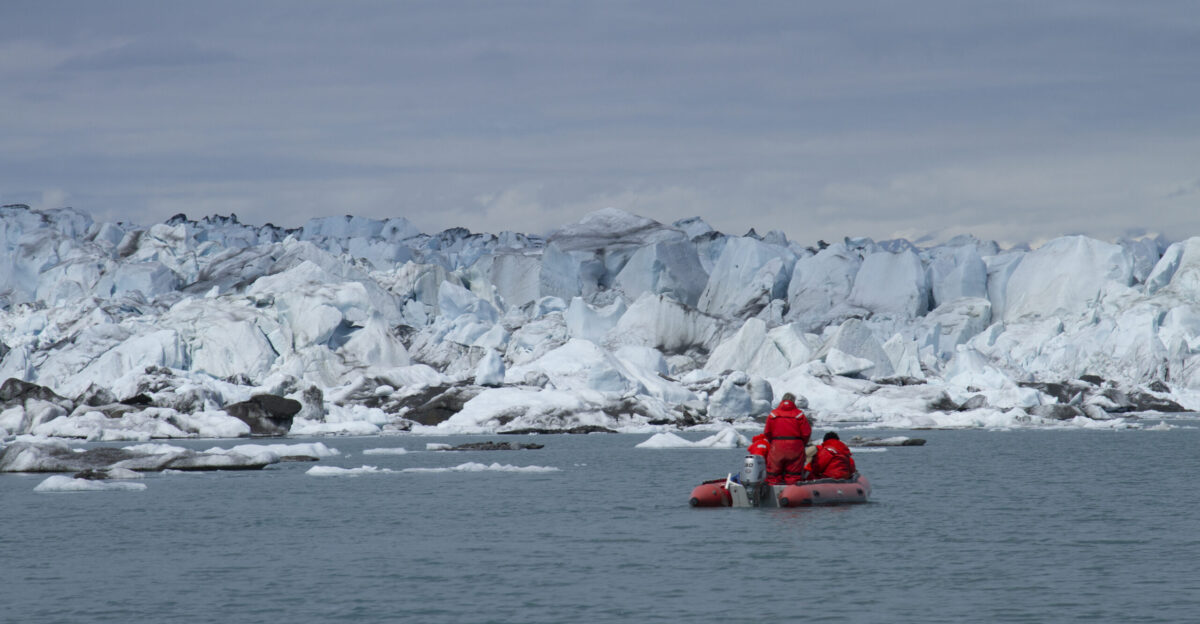 Researchers headed out on Vitus lake on a raft to research Bering Glacier Bering Glacier Research Natural Area Photo by Chris Noyles BLM