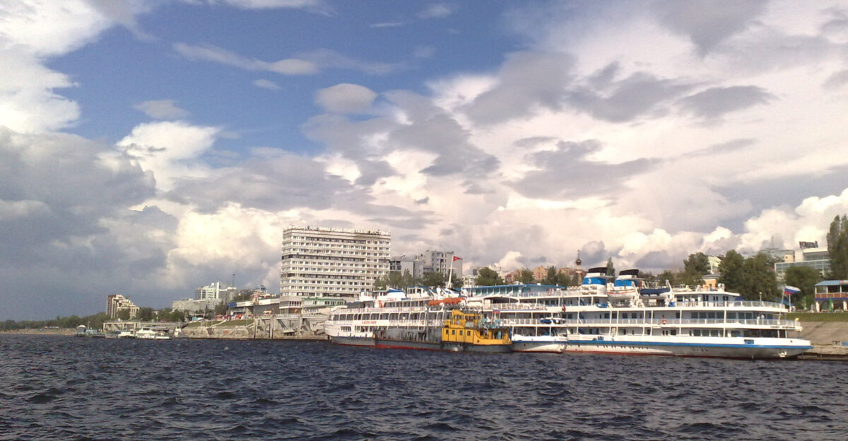 River cruise ship Semyon Budyonny in the Port of Samara Samarskaya Oblast Russia