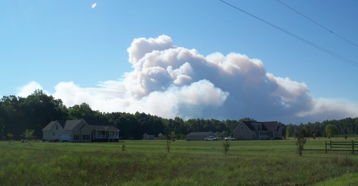 Suffolk VA August 2011 Smoke billows out of the Lateral West Wildlfire burning on Great Dismal Swamp National Wildlife Refgue Although the fire was no imminent danger to homes smoke could be seen and smelled from communities miles away from the fire Credit Greg Sanders USFWS