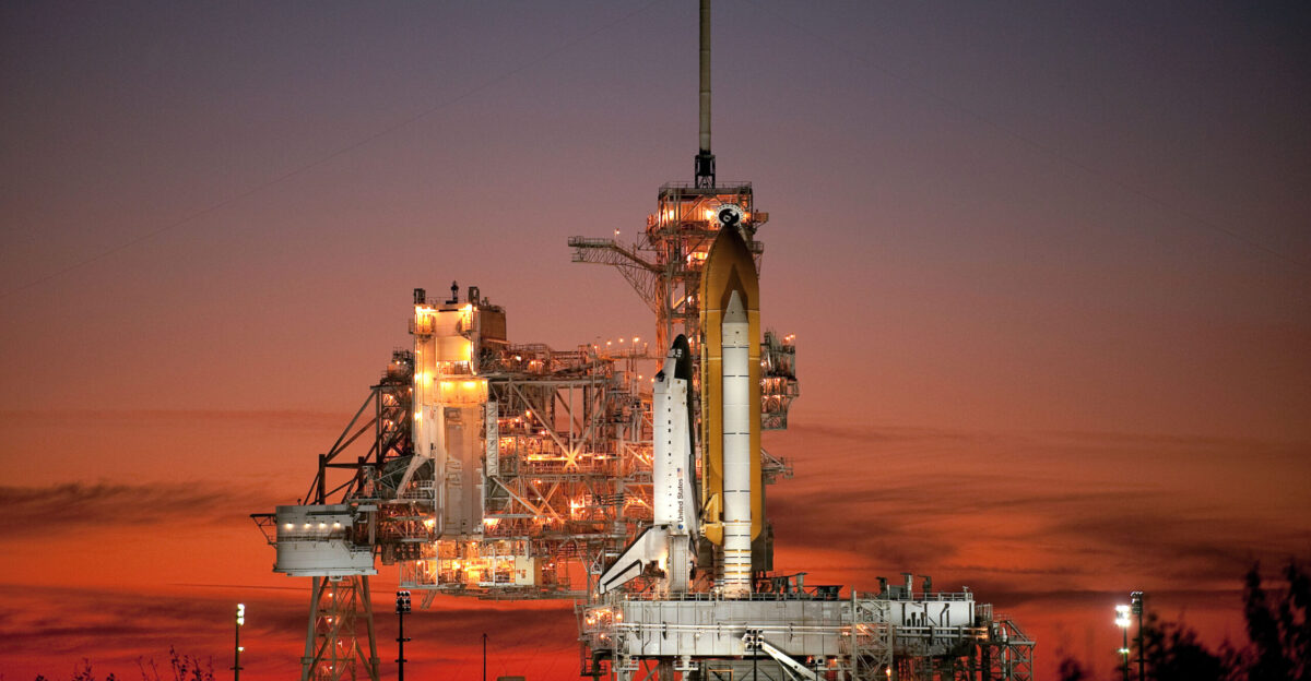 The Space Shuttle Atlantis is seen on launch pad 39A at the NASA Kennedy Space Center shortly after the rotating service structure was rolled back on Nov 15 2009 Atlantis is scheduled to launch at 2 28 p m EST Nov 16 2009