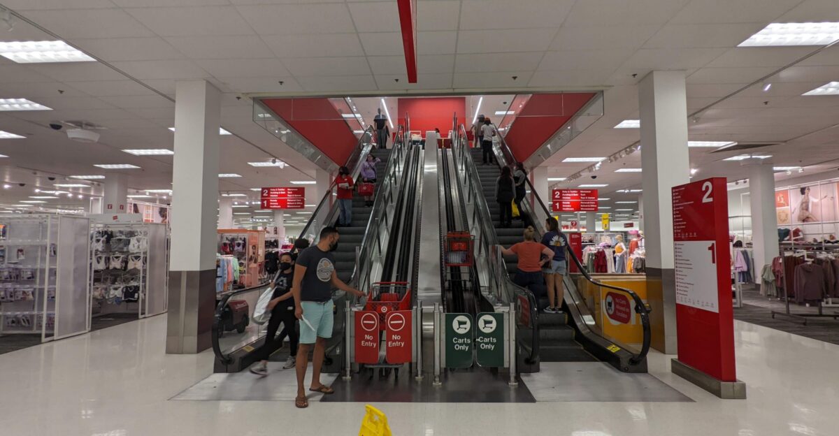 Escalators and Shopping Cart Conveyors inside the Target at Springfield Town Center in VA The escalators are manufactured by KONE why the cart conveyors are made by Vermaport